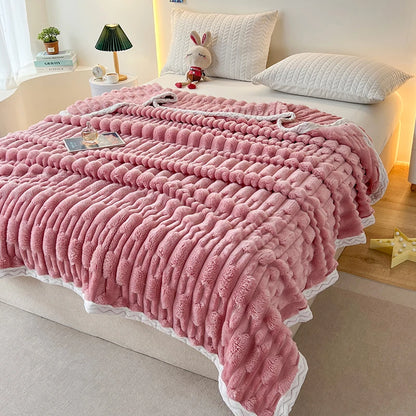 Stripped Sherpa Fleece Blanket