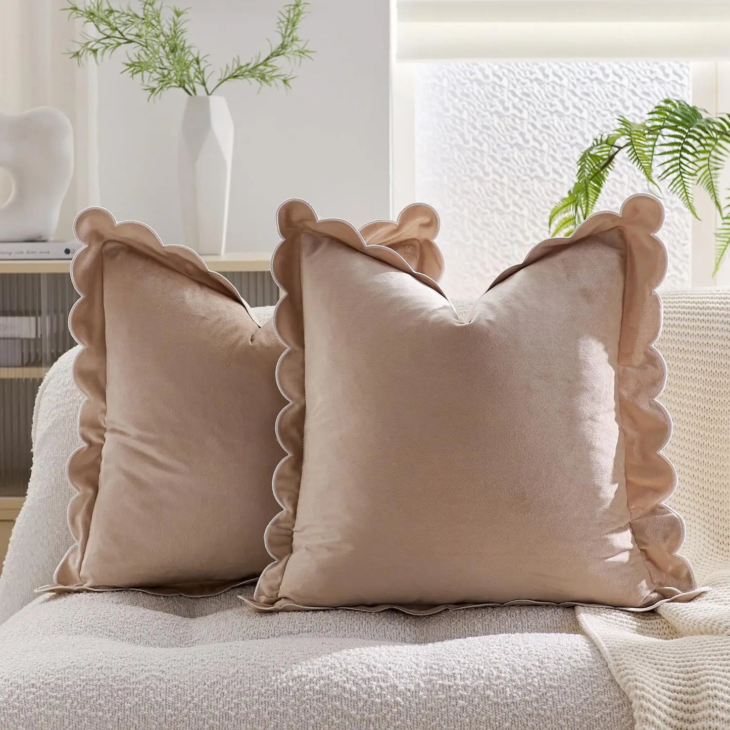 Scalloped Edge Velvet Pillow Cover