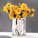 Minimalist Nordic Gold & Silver Pleated Flower Vase