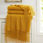 Geometric Striped Fringe Throw Blanket