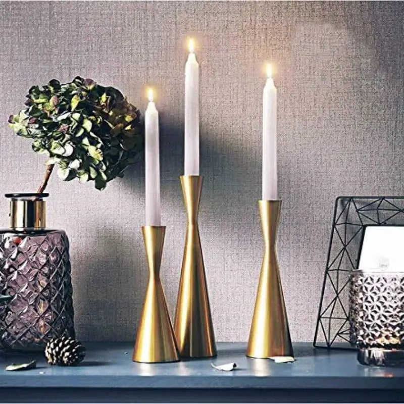 2/3pcs Gold Metal Taper Candle Holder