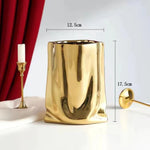 Minimalist Nordic Gold & Silver Pleated Flower Vase
