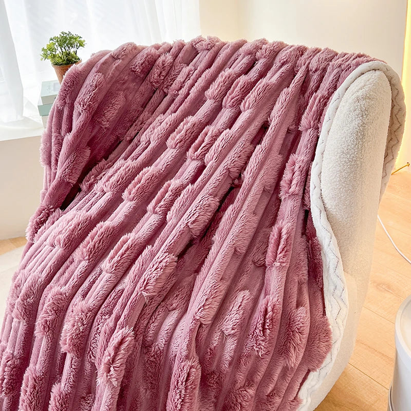 Stripped Sherpa Fleece Blanket
