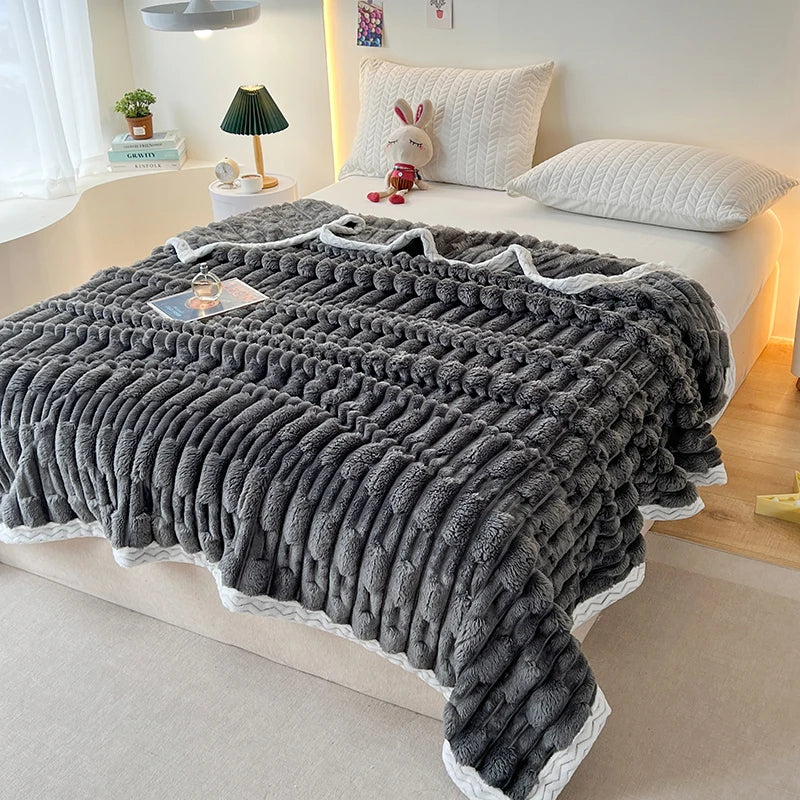 Stripped Sherpa Fleece Blanket