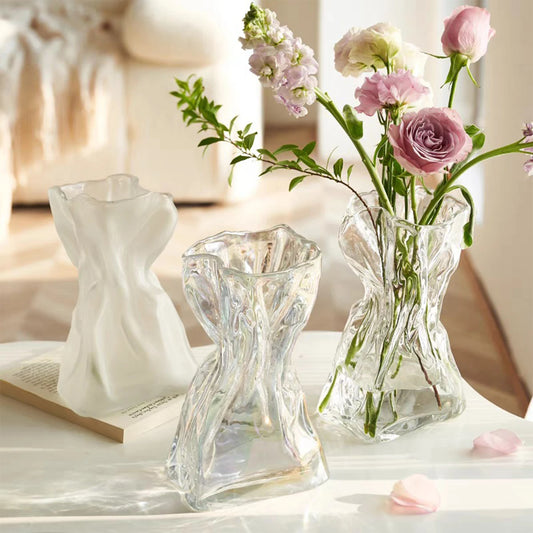 Clear Glass Hydroponic Crinkled Vase