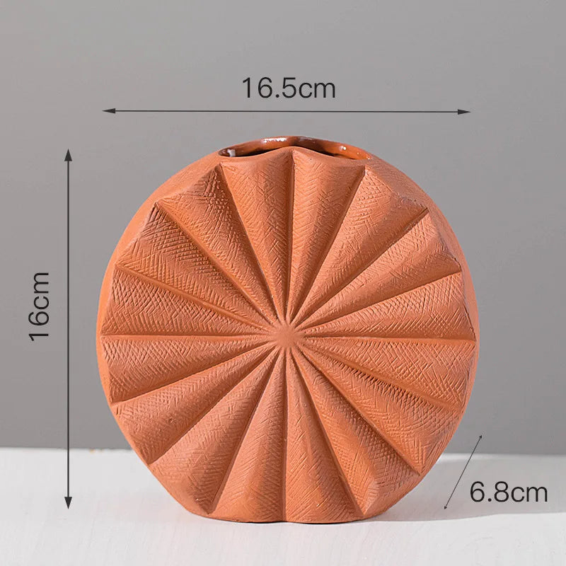 Terracotta Ceramic Sunflower Pattern Vase