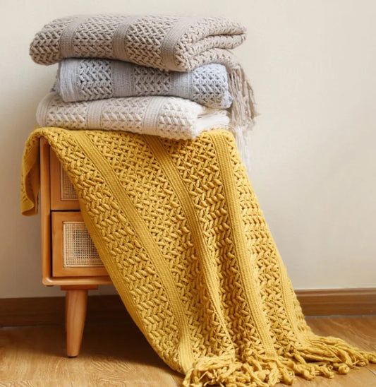 Khaki Knitted Throw Blanket