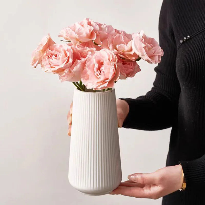 Modern White Geometric Fluted Vase