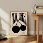 Retro Black and Red Cherry Mon Cheri Wall Print