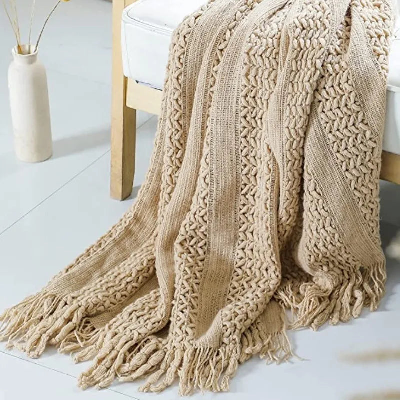 Khaki Knitted Throw Blanket