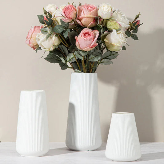 Modern White Geometric Fluted Vase