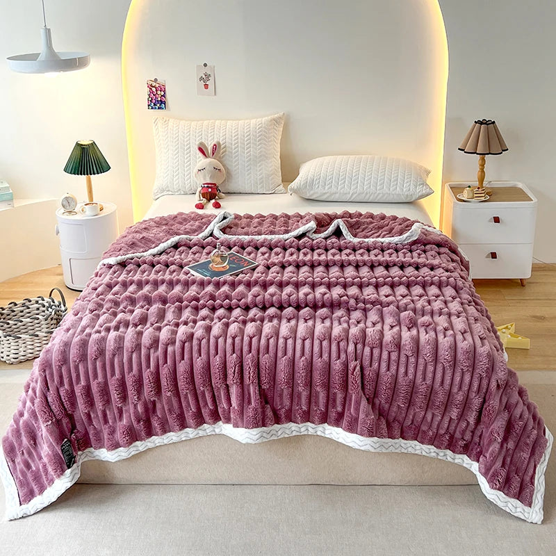 Stripped Sherpa Fleece Blanket