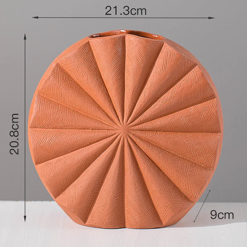 Terracotta Ceramic Sunflower Pattern Vase