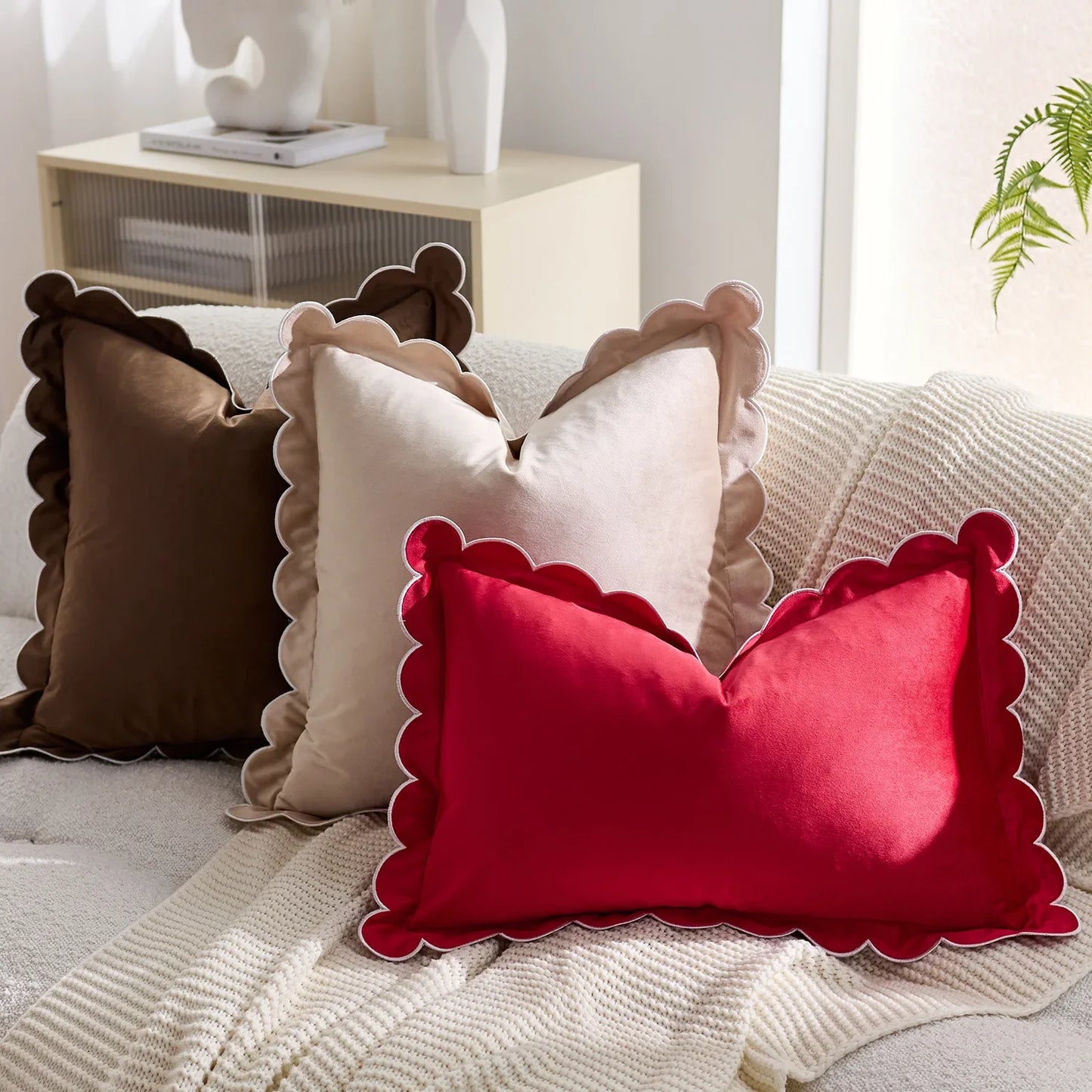 Scalloped Edge Velvet Pillow Cover