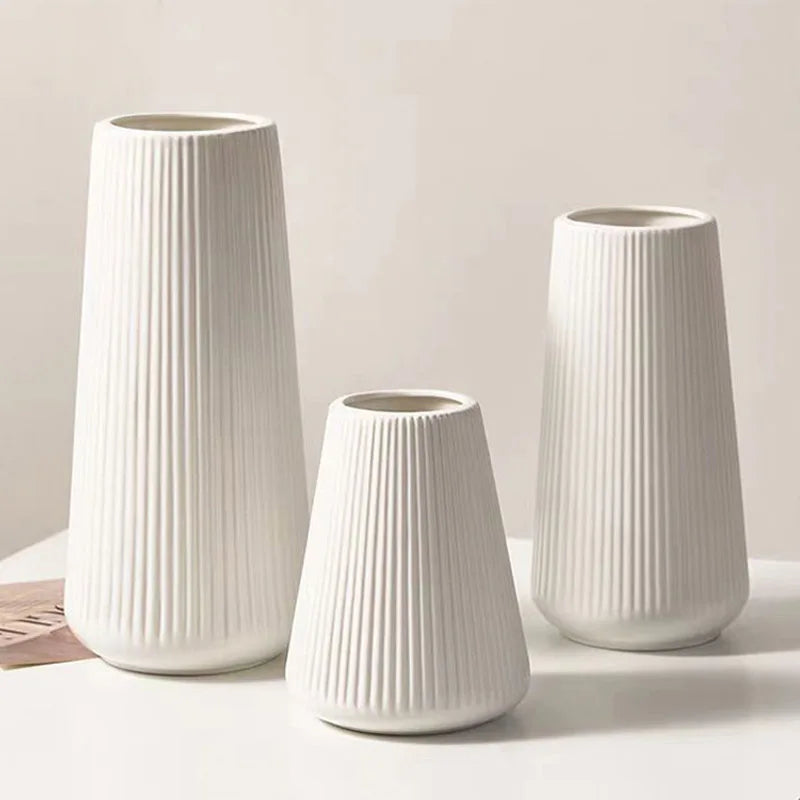 Modern White Geometric Fluted Vase