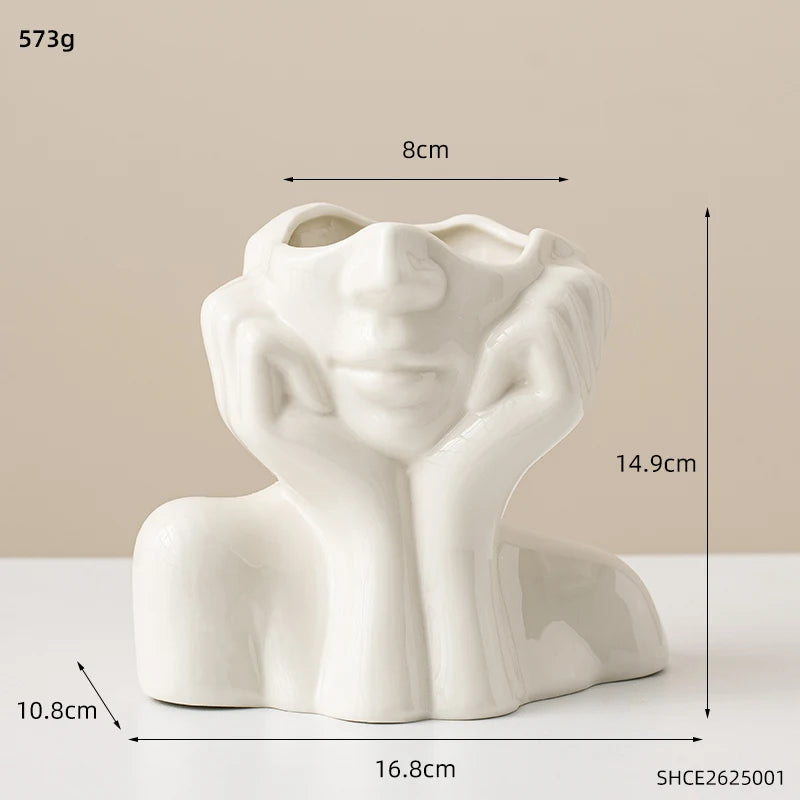 Modern White Ceramic Woman Face Vase