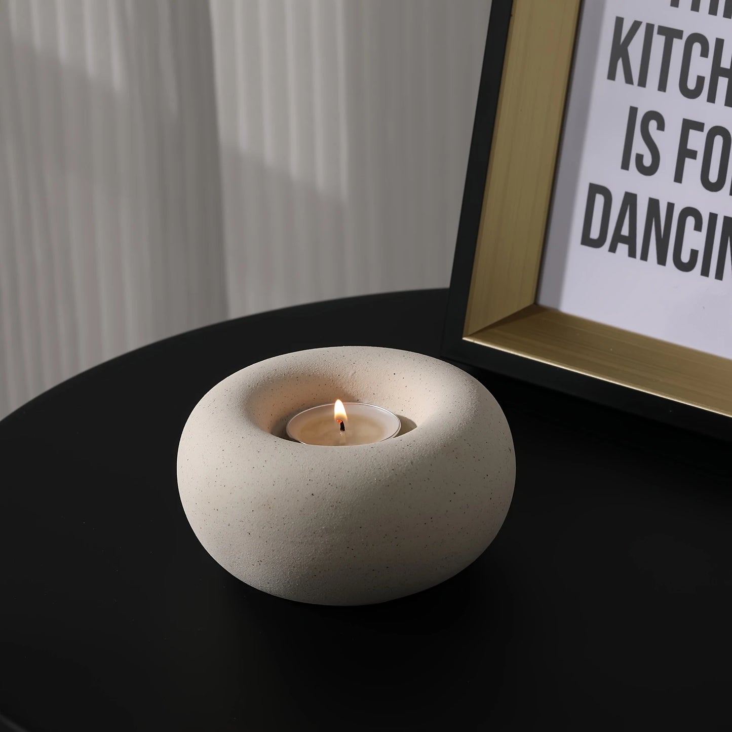 Round Stone Shaped Ceramic Candle Holder