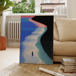 Blue Abstract Beach Person Walking Wall Print