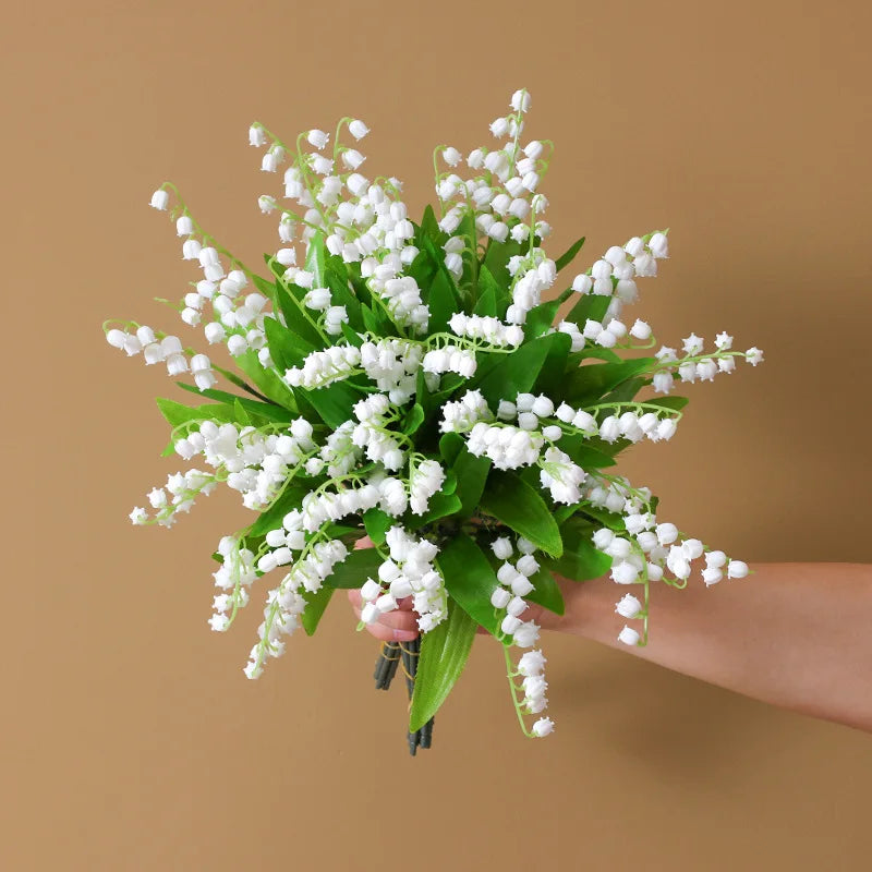 6Pcs White Bellflower Artificial Lily Valley Orchid Flower