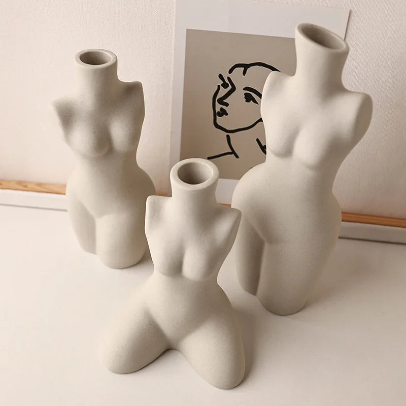 Nordic Ceramic Nude Woman Figure Vase