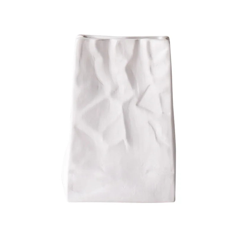 Nordic Crinkled Paper Bag Ceramic Vase