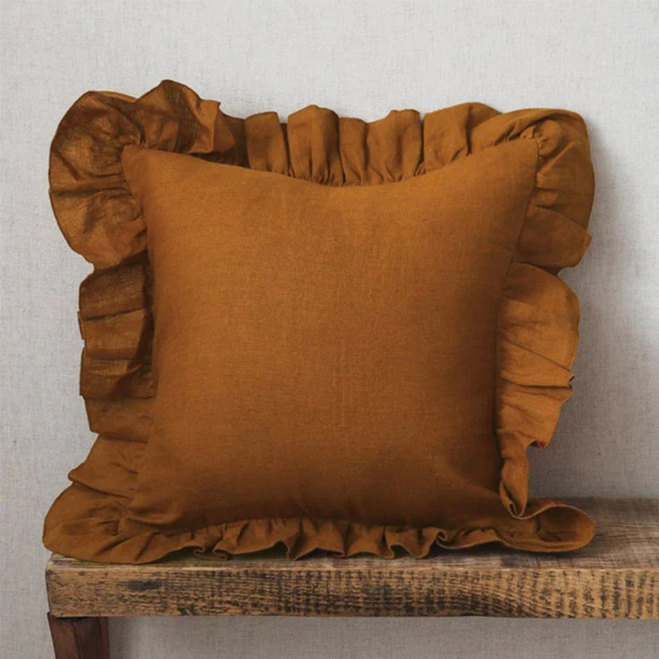 Set of 2 Linen Ruffle Pillow case