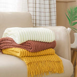 Geometric Striped Fringe Throw Blanket