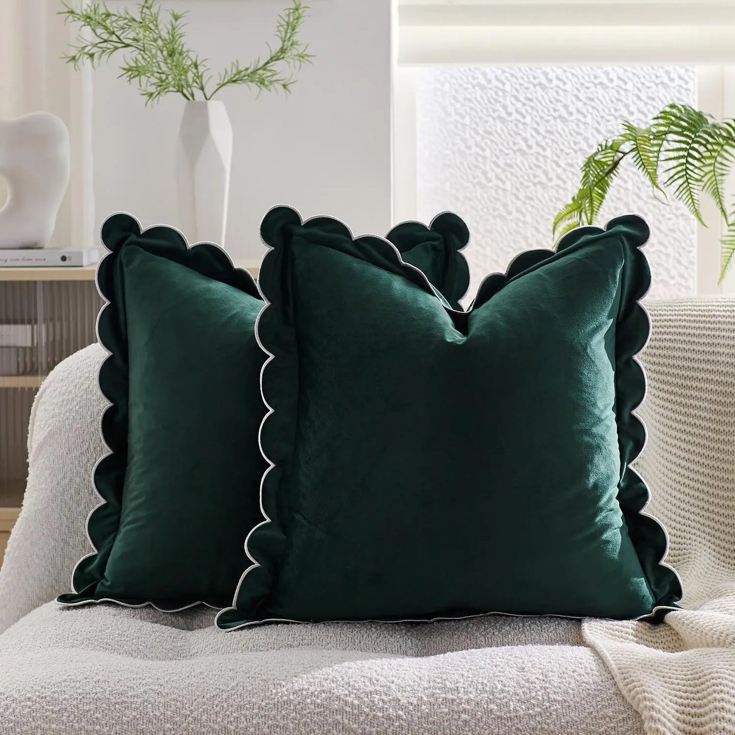 Scalloped Edge Velvet Pillow Cover