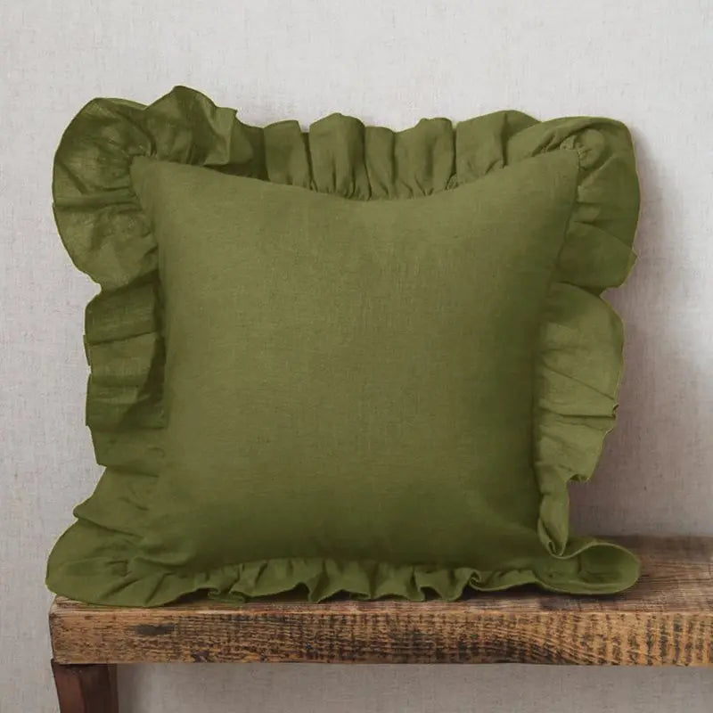 Set of 2 Linen Ruffle Pillow case