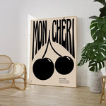 Retro Black and Red Cherry Mon Cheri Wall Print