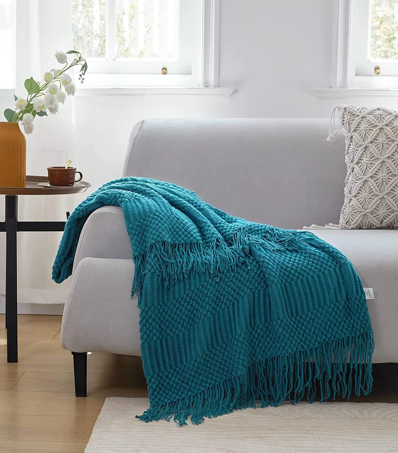 Knitted Textile Tassel Throw Blanket