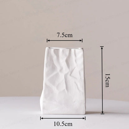 Nordic Crinkled Paper Bag Ceramic Vase