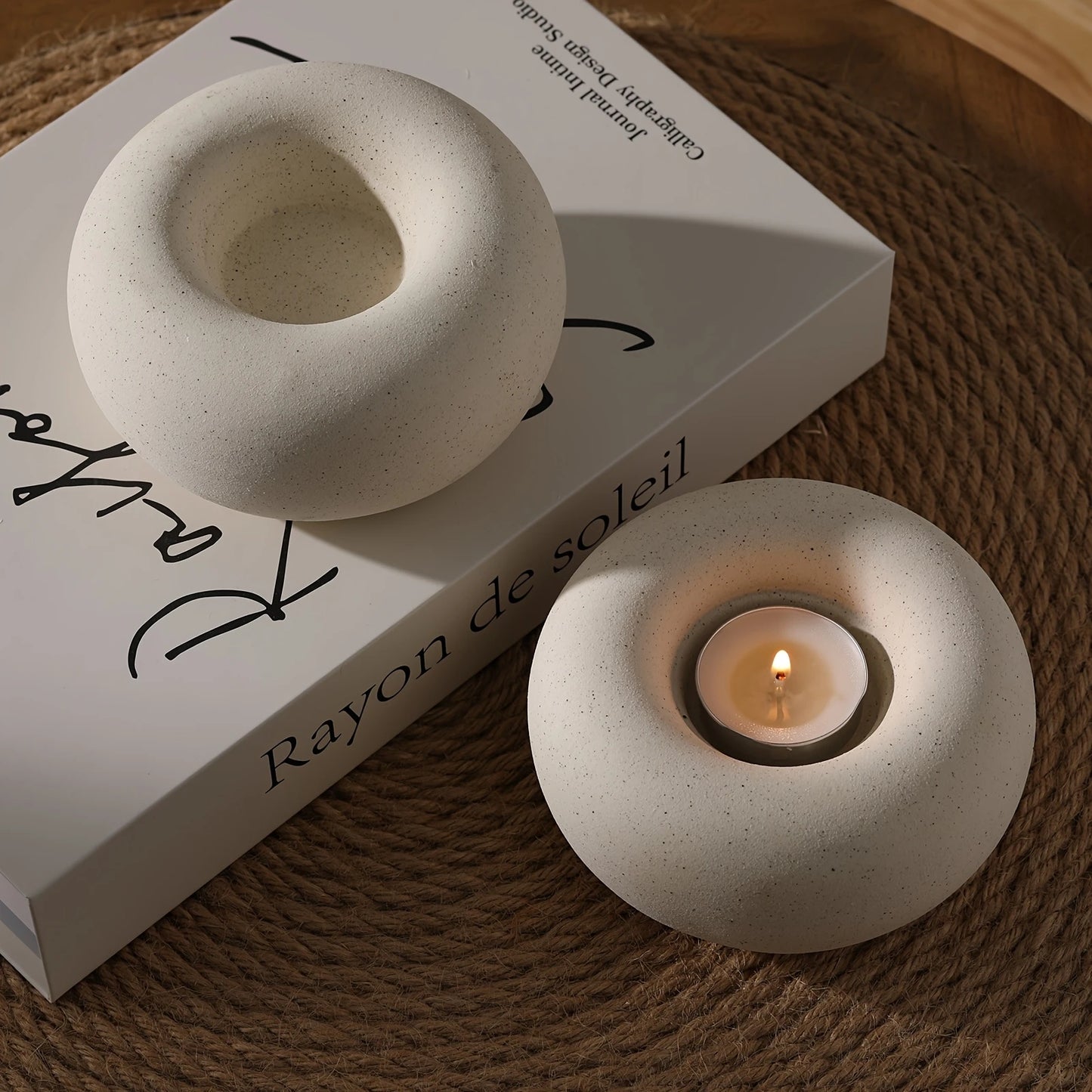 Round Stone Shaped Ceramic Candle Holder