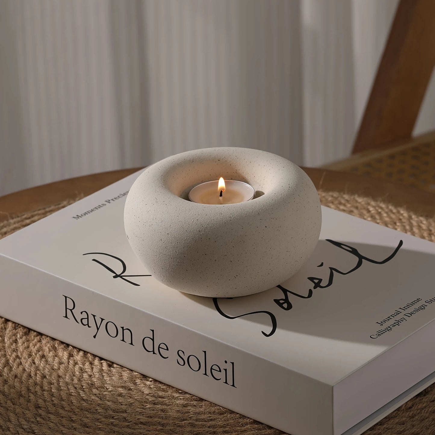 Round Stone Shaped Ceramic Candle Holder