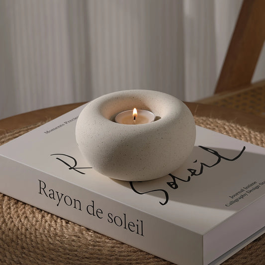 Round Stone Shaped Ceramic Candle Holder