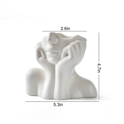 Modern White Ceramic Woman Face Vase