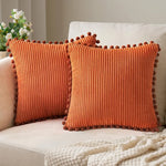 Pompom Corduroy Striped Pillowcase