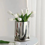 Minimalist Nordic Gold & Silver Pleated Flower Vase