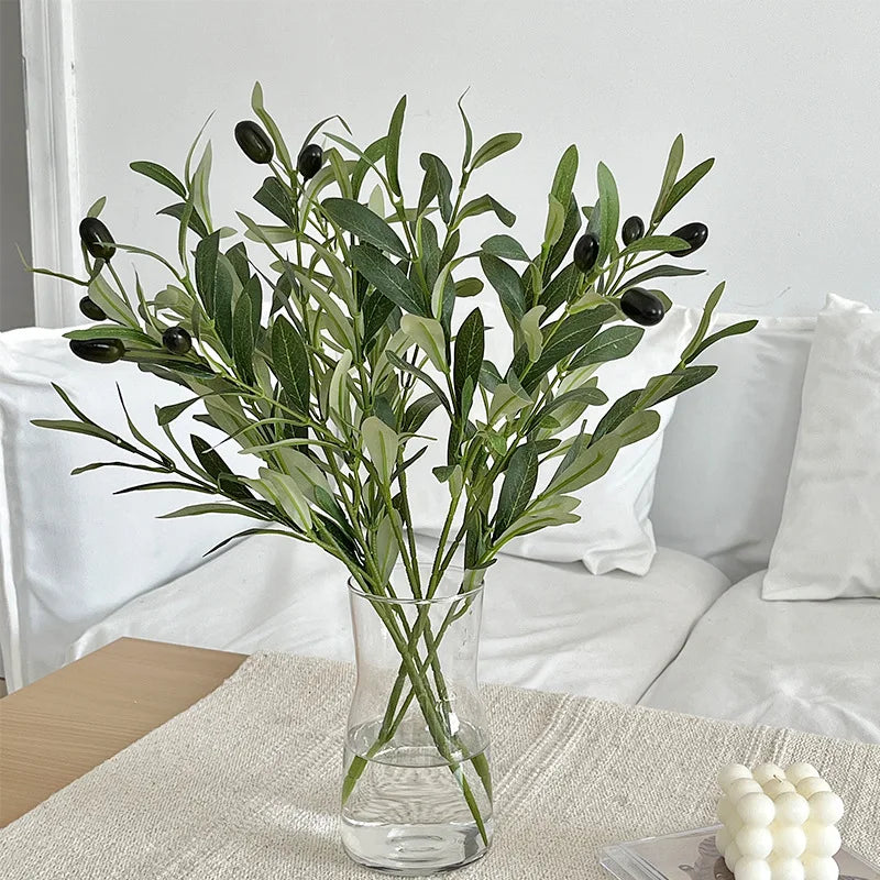 45cm 4-Fork Artificial Fruit Olive Leaf Branch